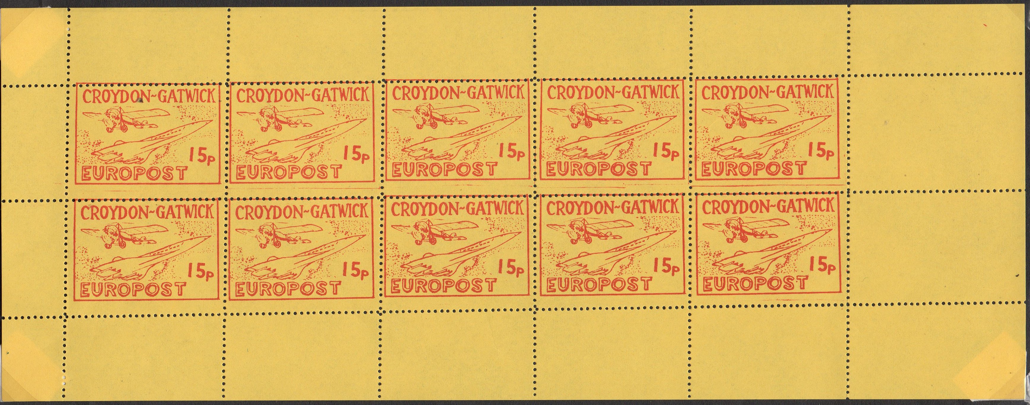 Croydon Gatwick Strike Post Stamps 1971 15p Concorde design, Third Issue sheet (41 mms wide) Perf 11